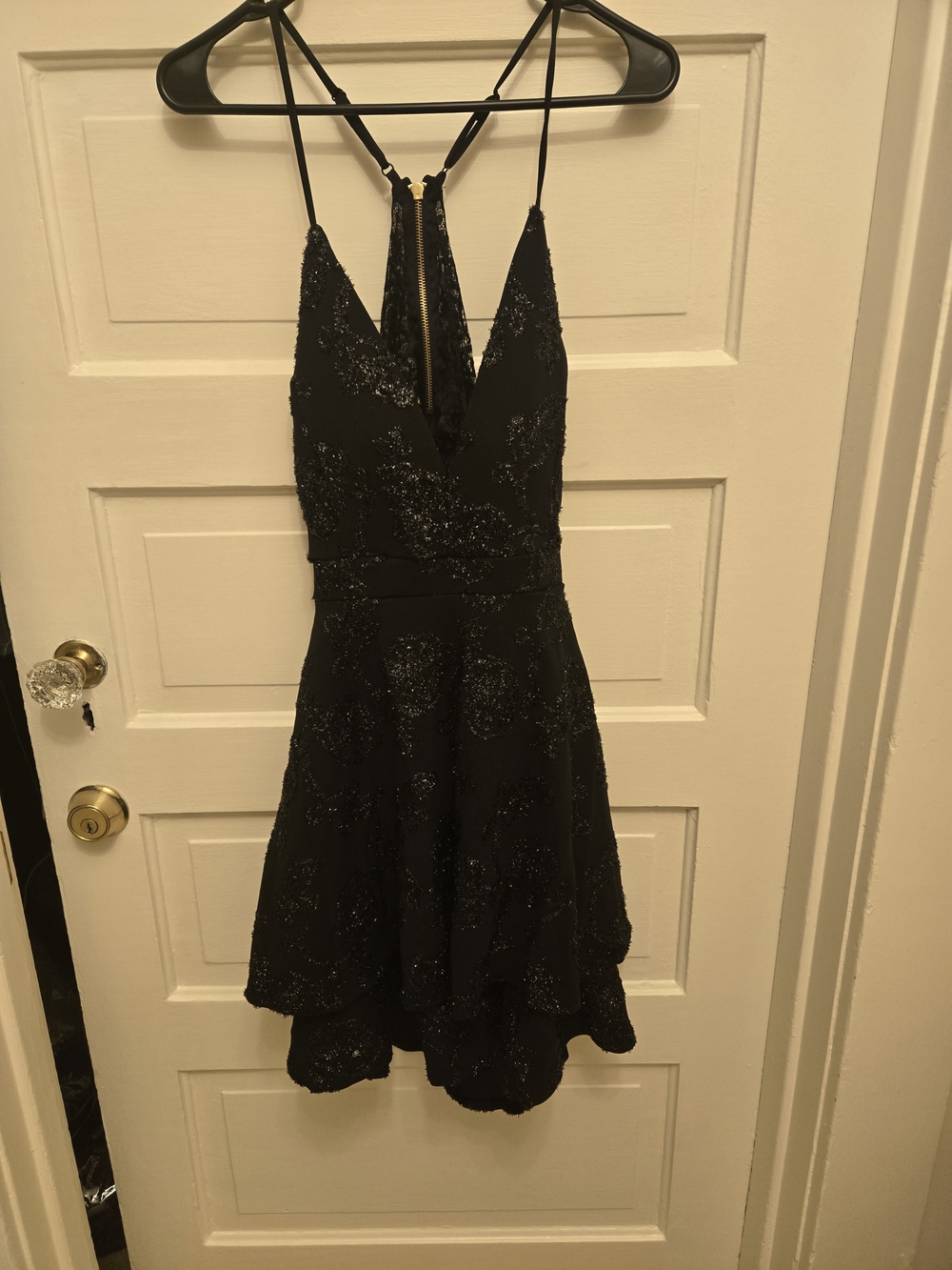 Emerald Sundae Black Sparkle V-Neck Mini Dress